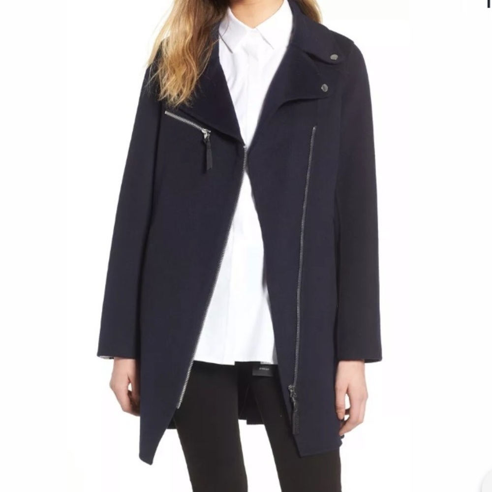 NWT Derek Lam Double-Face Moto Wool Navy Coat